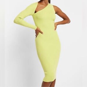 Express One-Shoulder Ribbed Bodycon Dress - Neon Lime